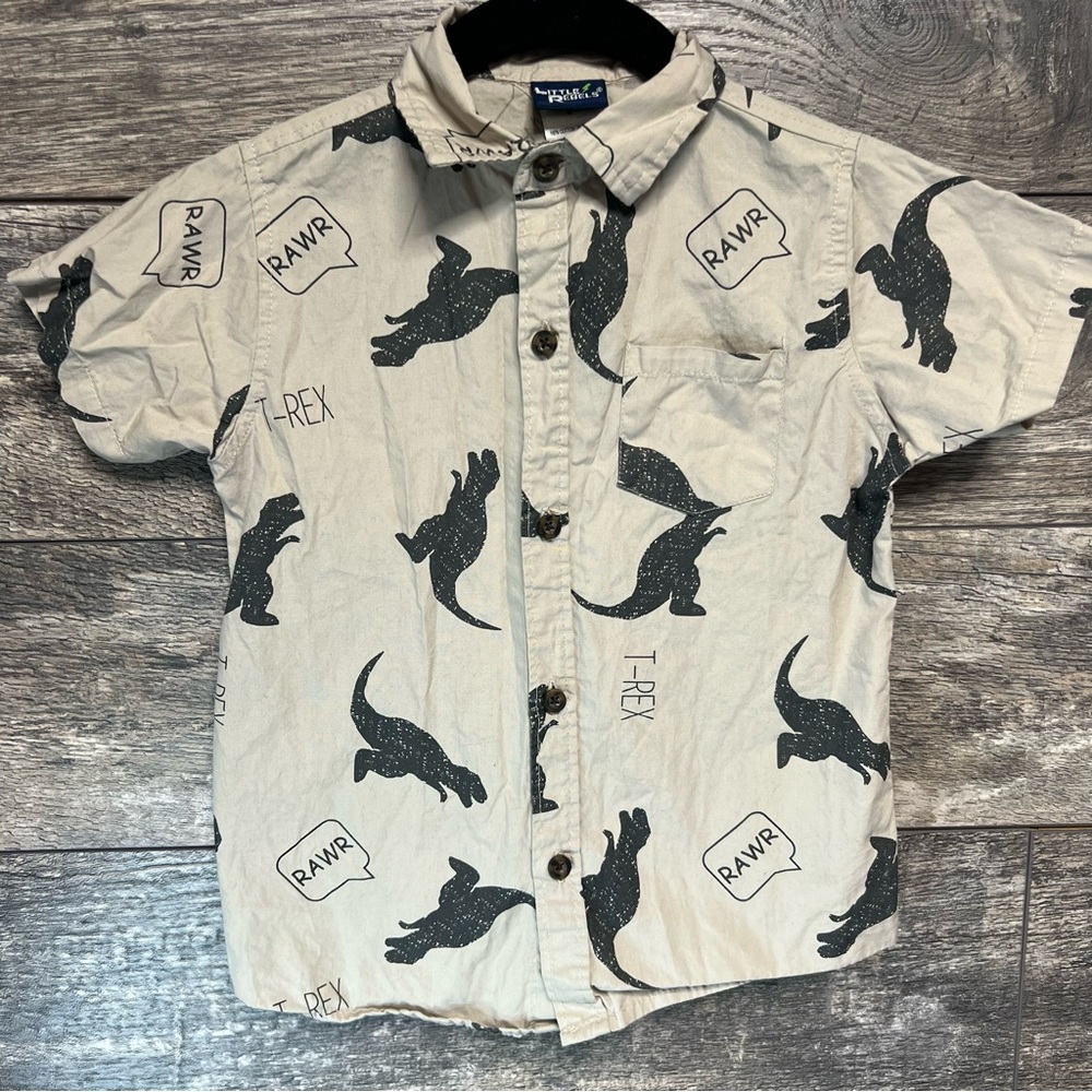 Source Unknown Kids Dinosaur Button Down Shirt - Tan and Black